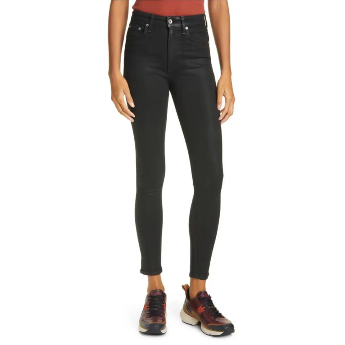 Rag Bone Nina High Waist Coated Ankle Skinny Jeans in Coated Black Size 26