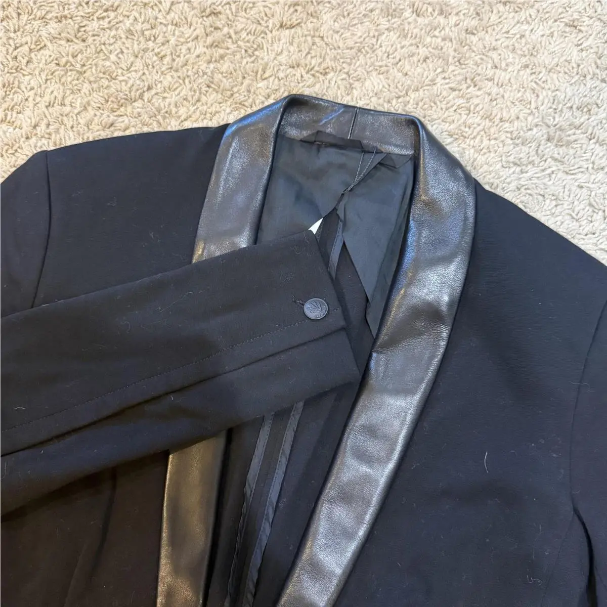 Rag Bone Blazer Womens Small Black Tuxedo Shawl Collar Leather Trim