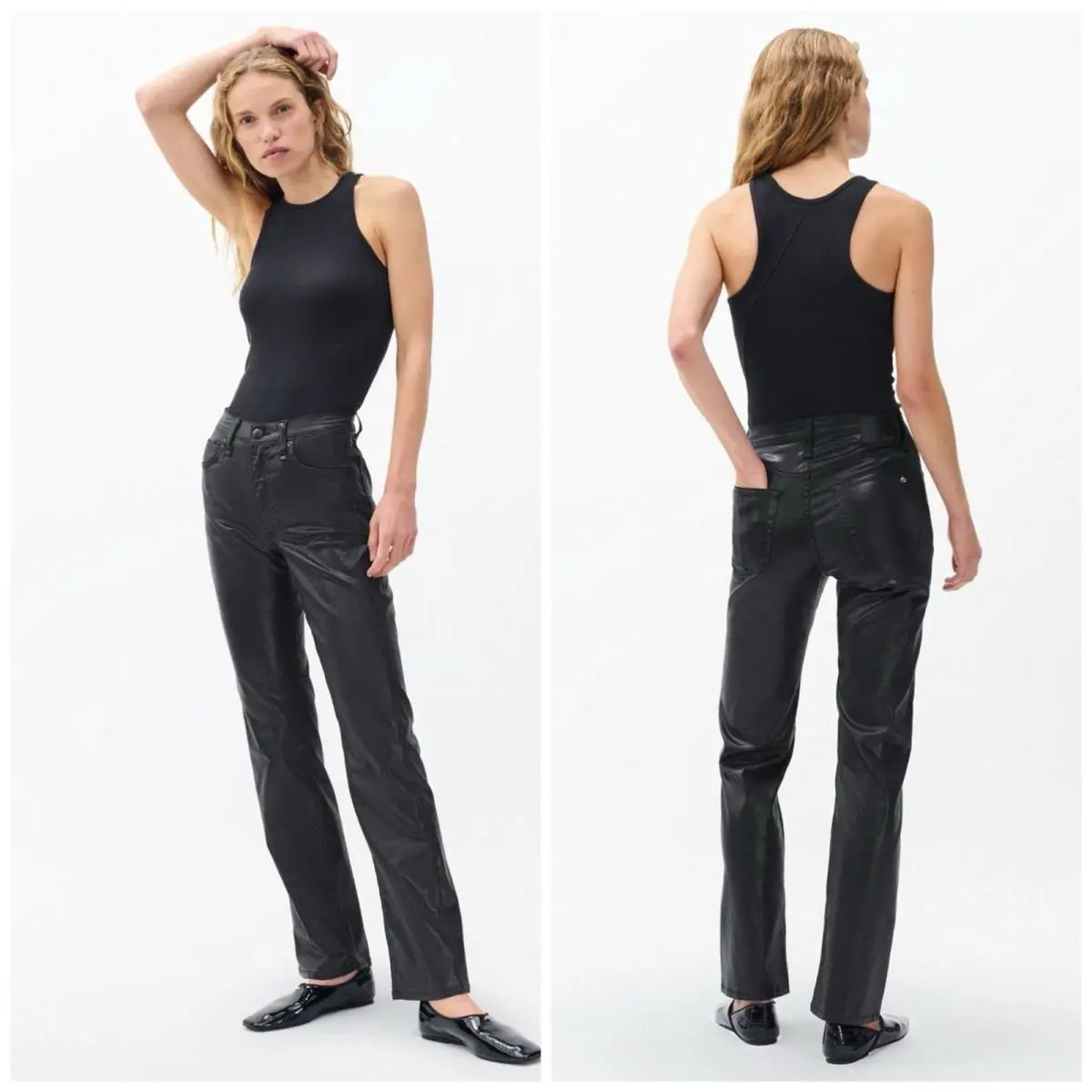Rag Bone The Harlow Flexi Mid-rise Straight In Black Coated Size: 24