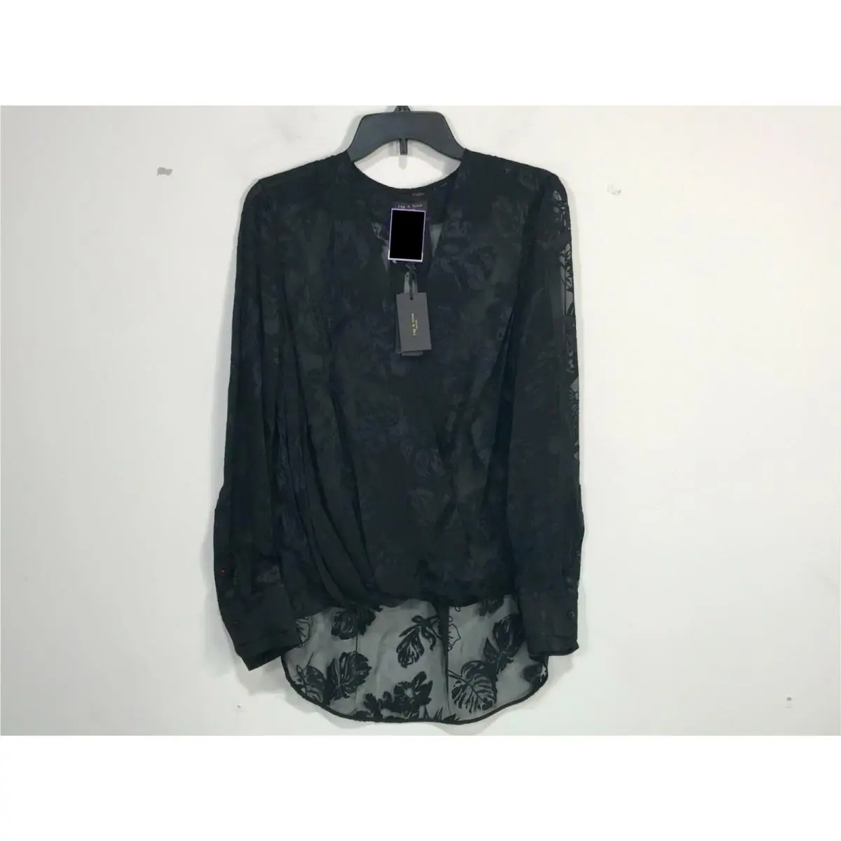 Rag Bone Victor Floral Long Sleeve Blouse Women`s Size L - Black