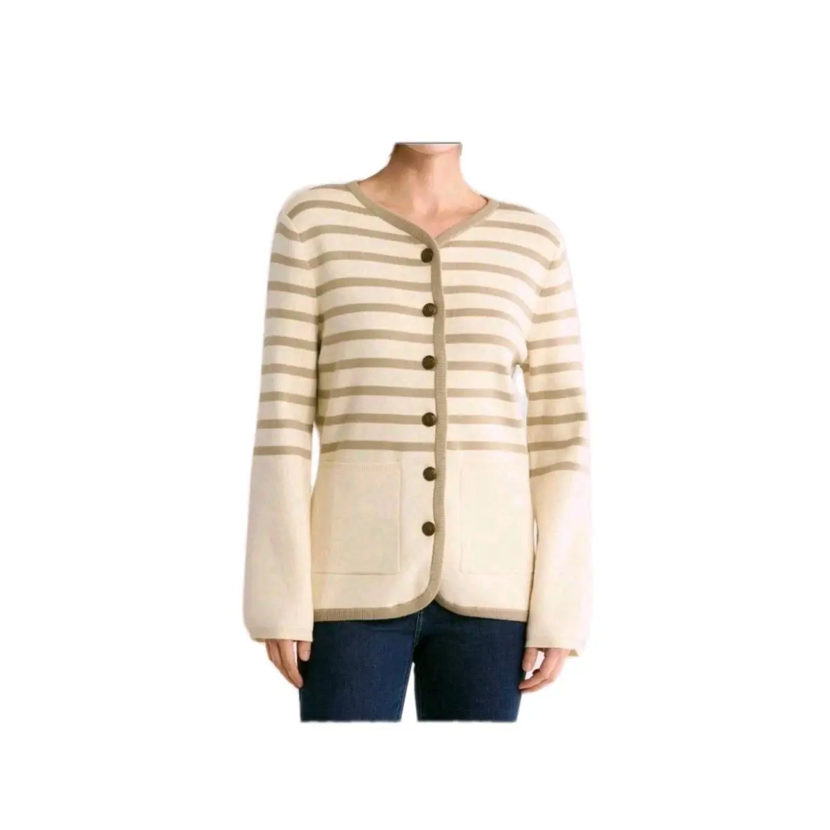 Rag Bone Size Large Tan Beige Stripe Long Cardigan Sweater