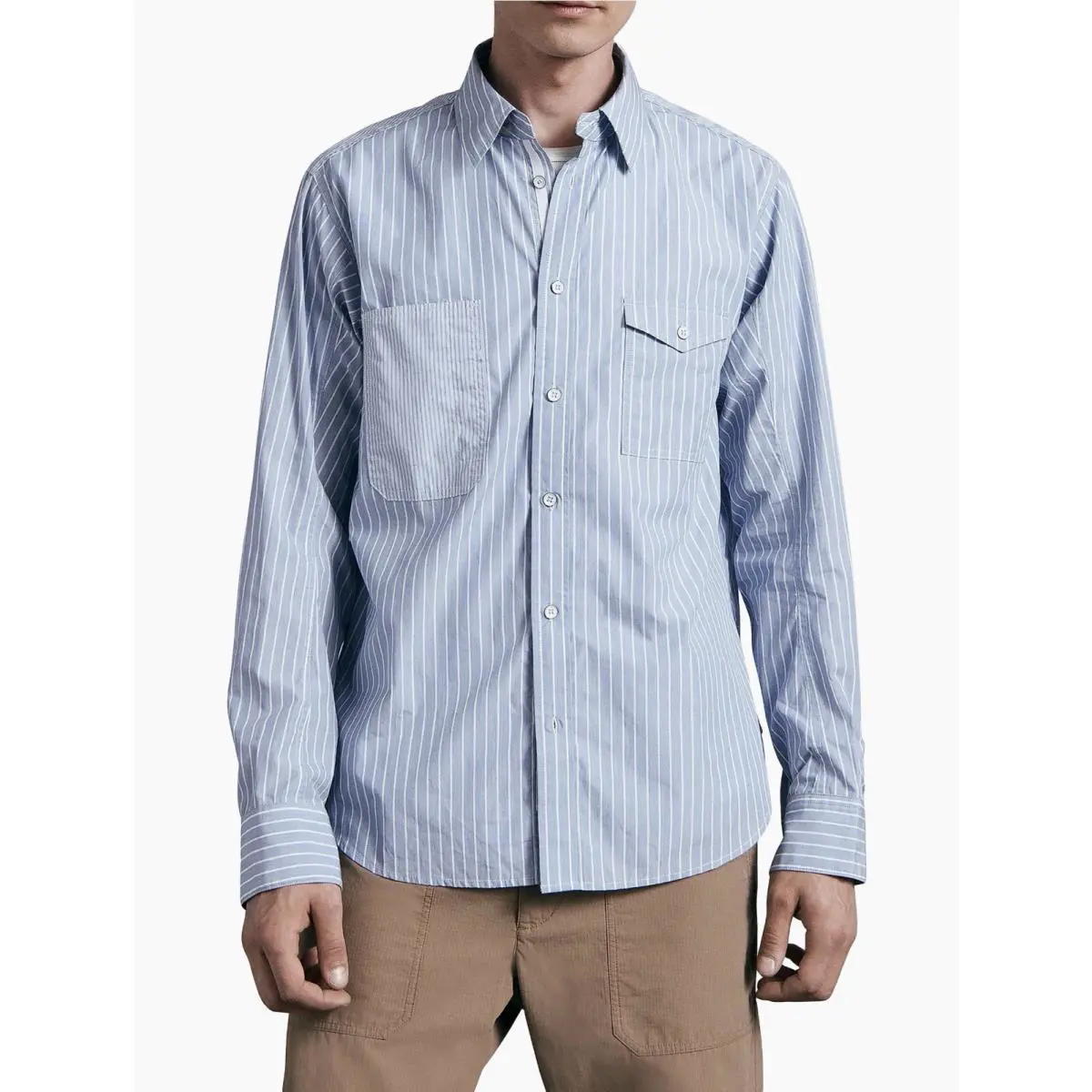 Rag Bone Shirt Men L Blue Striped Engineered Cotton Workwear Stripe Shirt