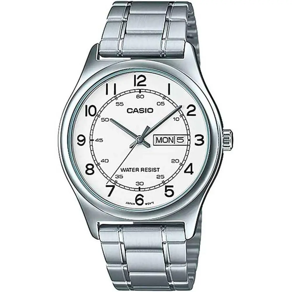 MTP-V006D-7B2 Men`s Stainless Steel Easy Reader White Dial Day Date Analog by Casio