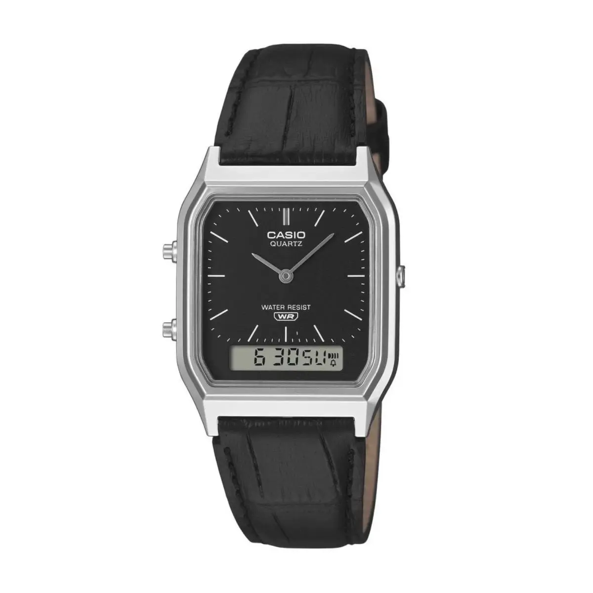 Casio AQ230EL-1A Vintage Analog Digital Watch Black Dial Black Leather Band
