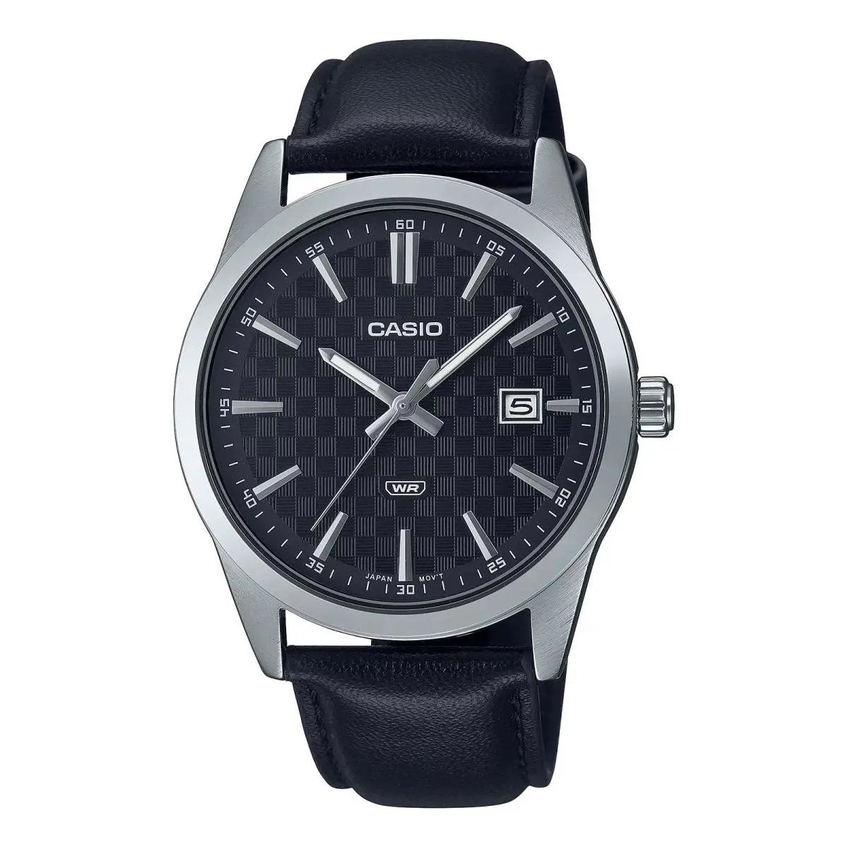 Men’s Black Textured Dial Analog Watch with Leather Strap by Casio