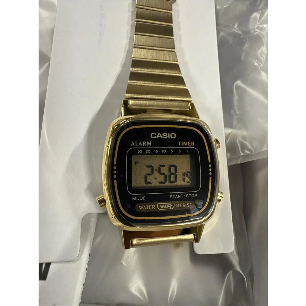 Casio LA670WGA-1D Gold Vintage Digital Watch Black Dial Retro Timer