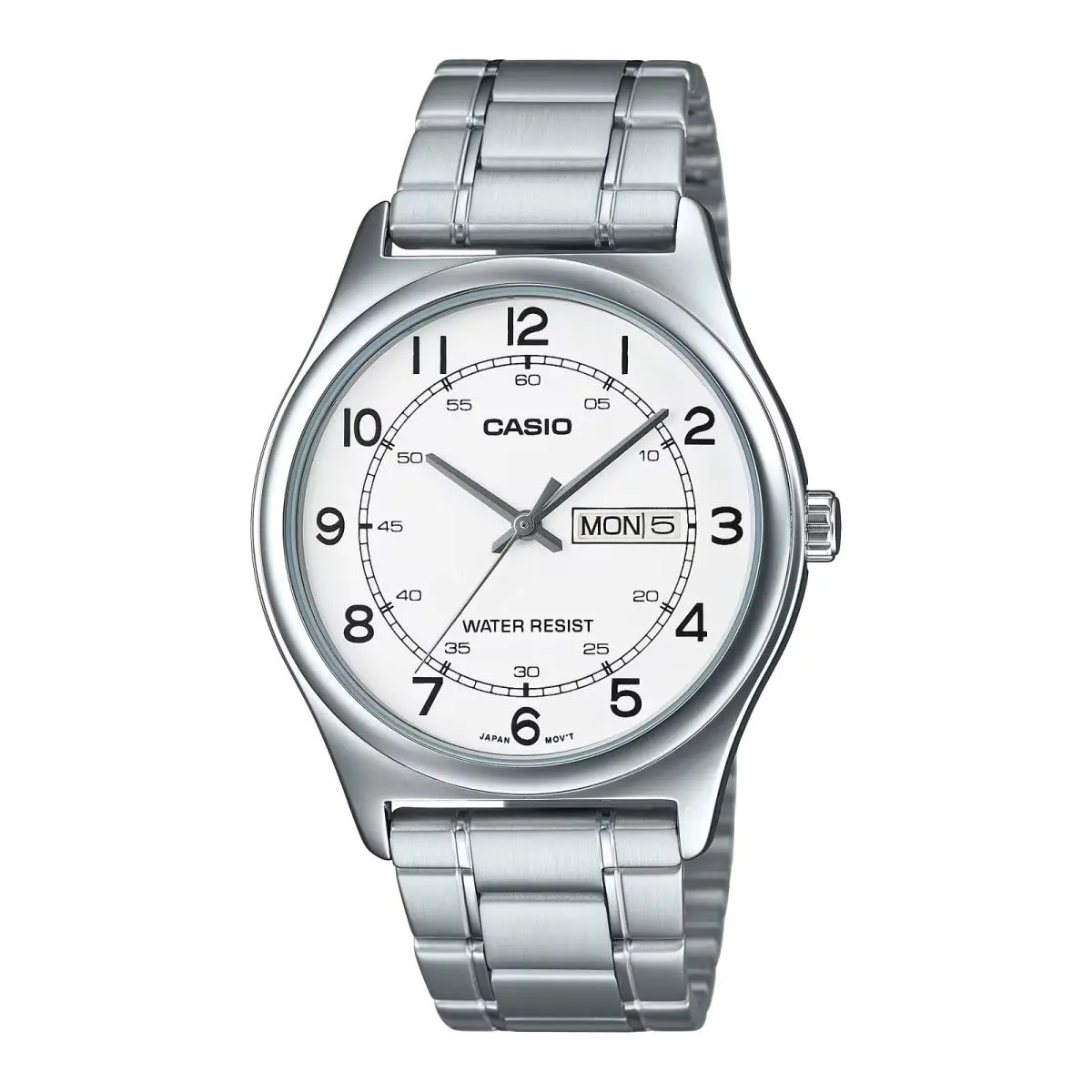 Casio Men’s White Dial Day Date Analog Watch with Stainless Steel Bracelet