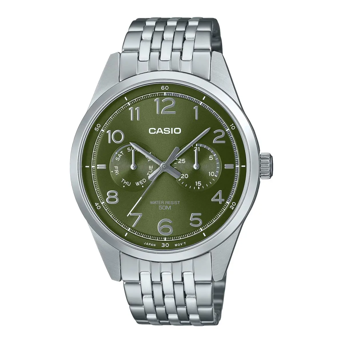 MTP-E340D-3AV Green Dial Day / Date Sub-dial Quartz Analog Watch by Casio