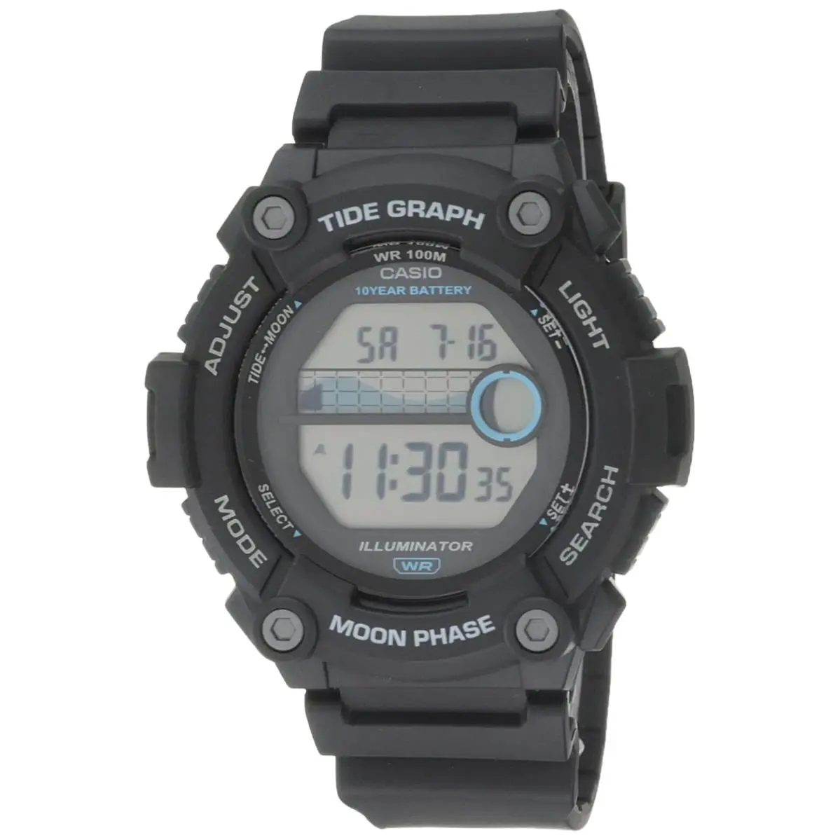 Tide Graph Moon Phase 10-Year Battery Men`s Sports Watch W/led Illuminator by Casio