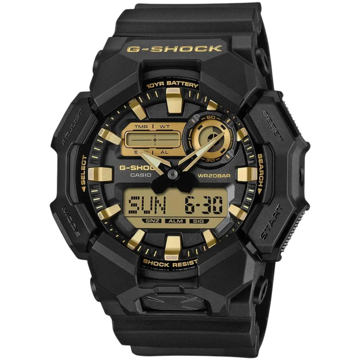 Casio Men`s Watch G-shock Carbon Core Guard Ana-digi Dial Strap GA-010GGB-1A9CR - Dial: Gold, Grey, Band: Black