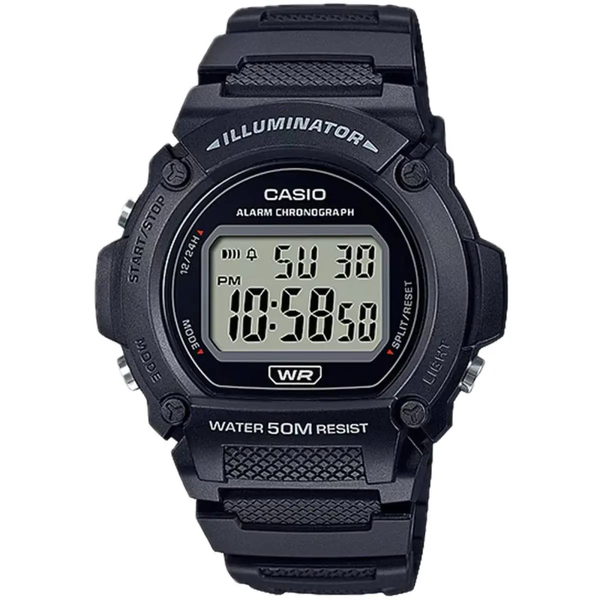 Men`s Watch Chronograph Grey Digital Dial Black Resin Strap W-219H-1AVCF by Casio