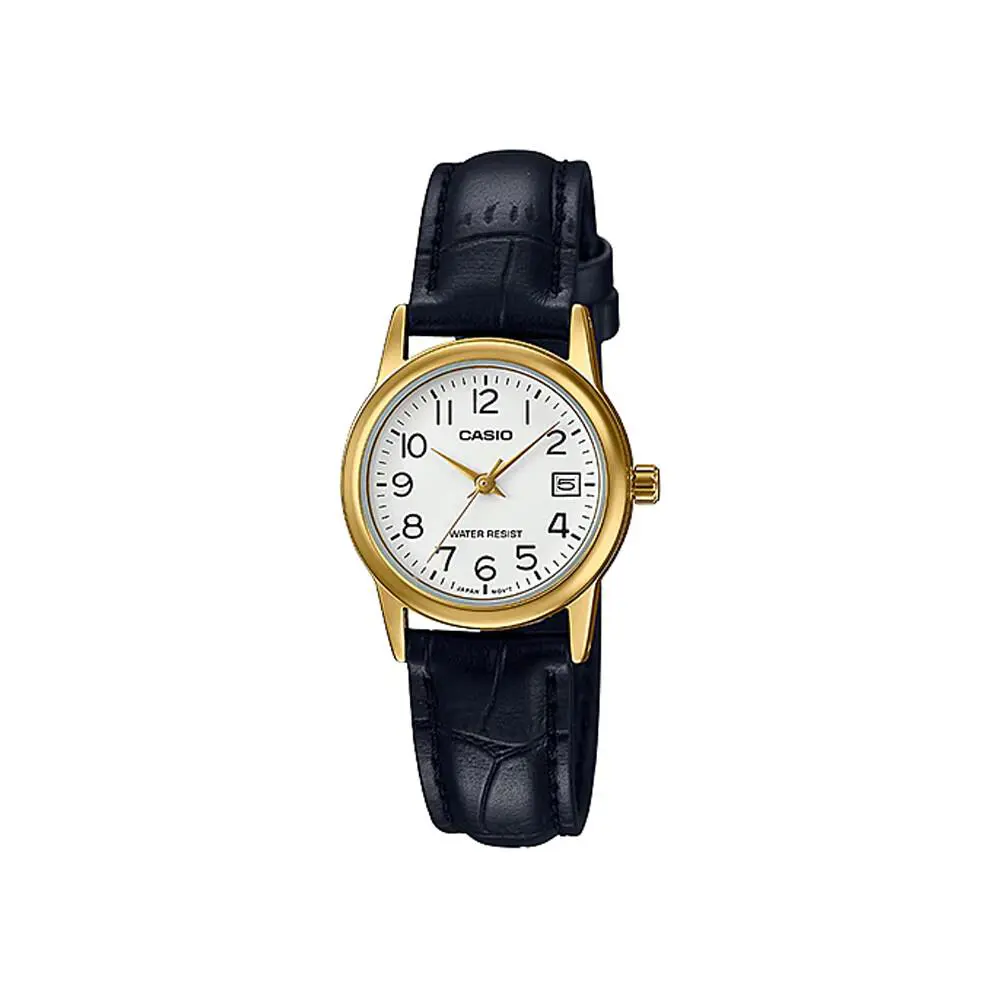 LTP-V002GL-7B2 Women`s Gold Tone Leather Band Easy Reader Dial Date Watch by Casio