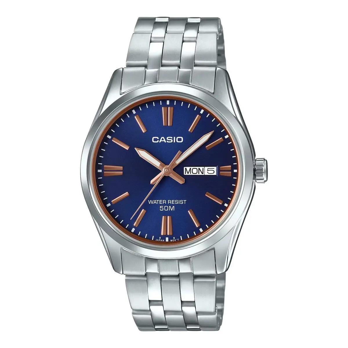Casio MTP-1335D-2A2 Men`s Blue Dial Stainless Steel Analog Watch Day Date