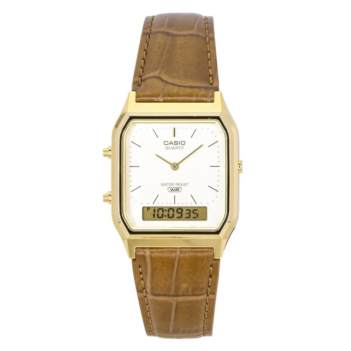 Casio Vintage Gold Dial Leather Strap Quartz Casual Unisex Watch AQ-230EGL-9A