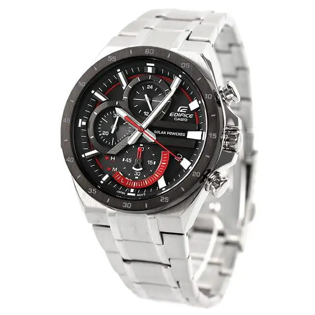 Casio EQS-920DB-1A Edifice Men`s Watch Chronograph Analog Solar Waterproof - Dial: Black, Band: Silver, Bezel: Black