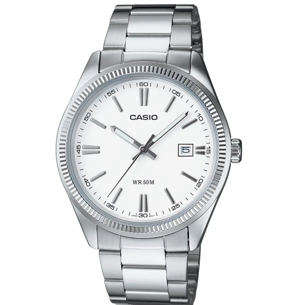 Casio Mens Elegant Watch White Dial Stainless Steel Band Date 50M MTP-1302D-7A1V