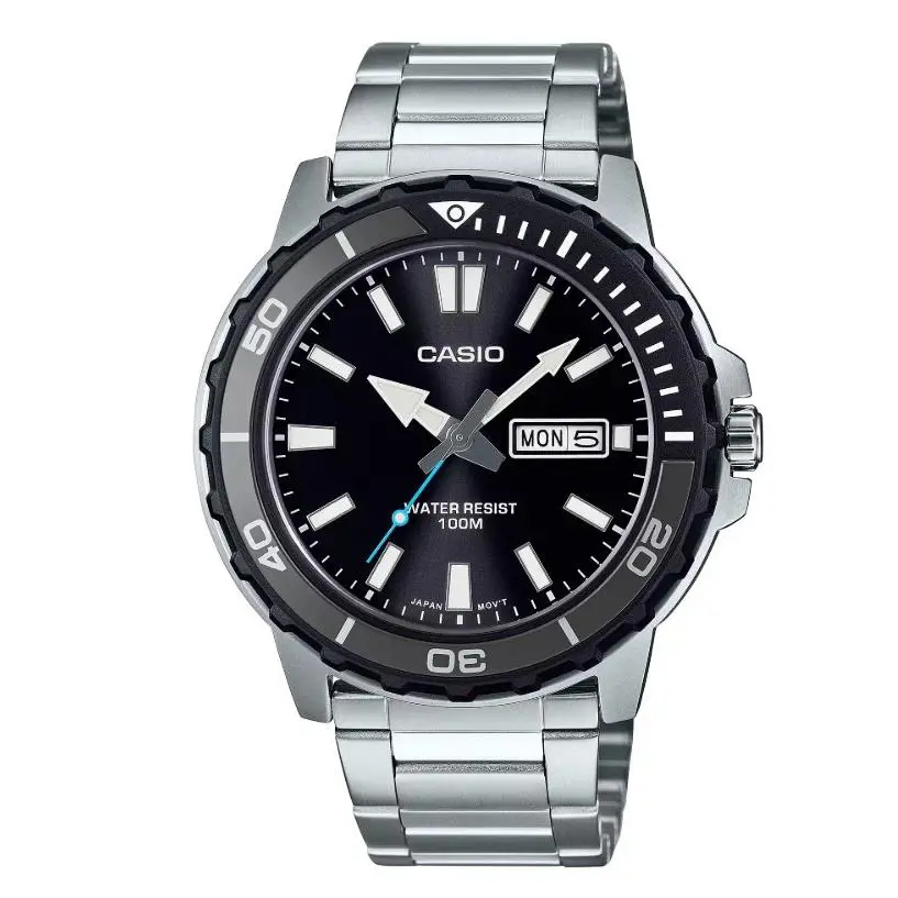 MTD-125D-1A3V Men`s Black Dial Stainless Steel Watch 100M Day Date by Casio