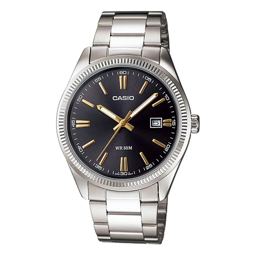 Casio LTP1302D-1A2V Women`s Vintage Stainless Steel Date Black Dial Watch - Dial: Black, Band: Silver, Bezel: Silver