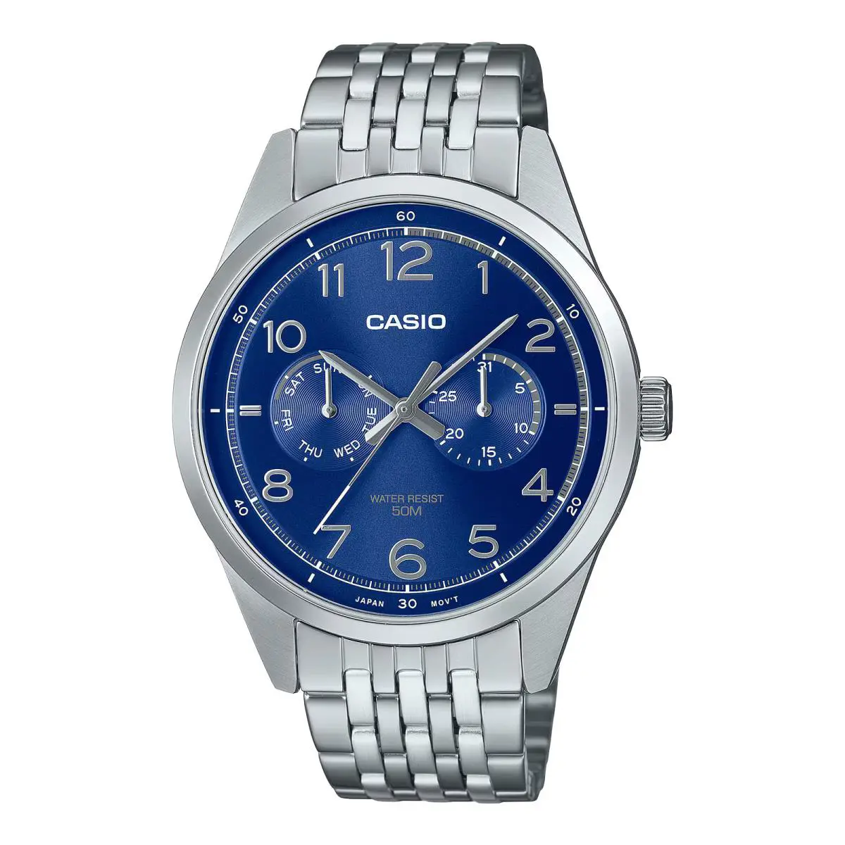 MTP-E340D-2AV Blue Dial Day / Date Sub-dial Quartz Analog Watch by Casio