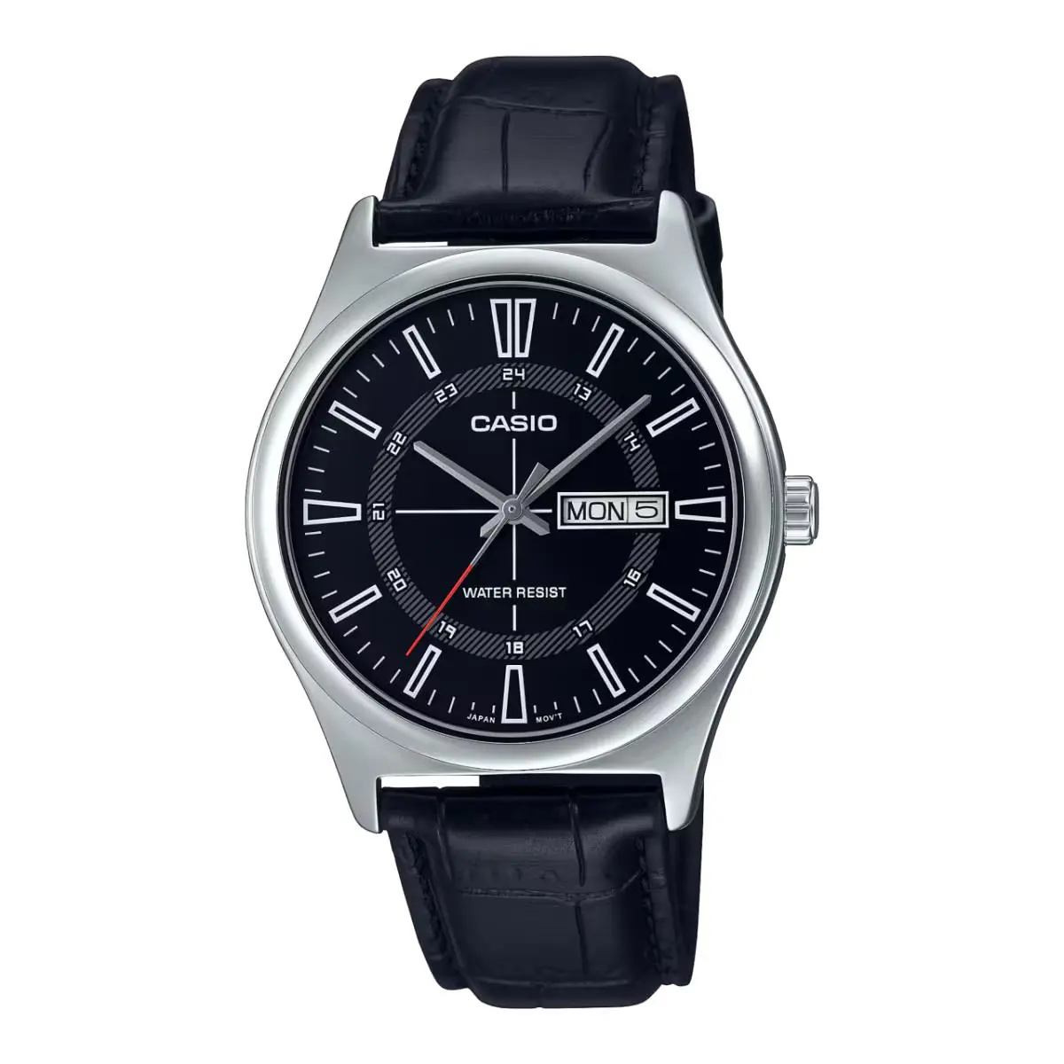 Casio MTPV006L-1C Mens Black Dial Day/date Indicator SS Case Black Leather Watch