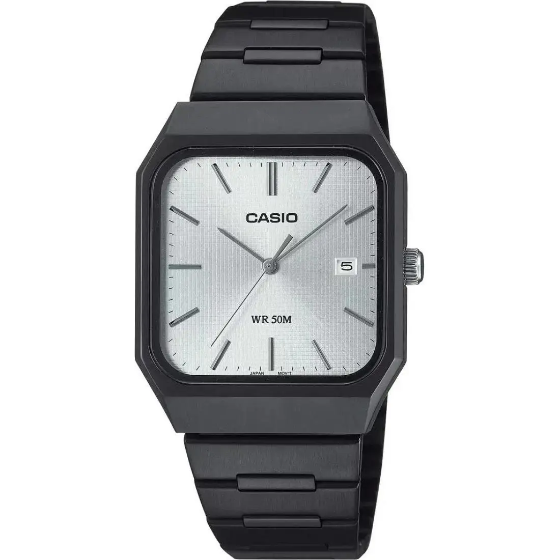Casio Men`s Analog Square Dial Black Ion Plated S.steel Band Watch MTP-B185B-7A
