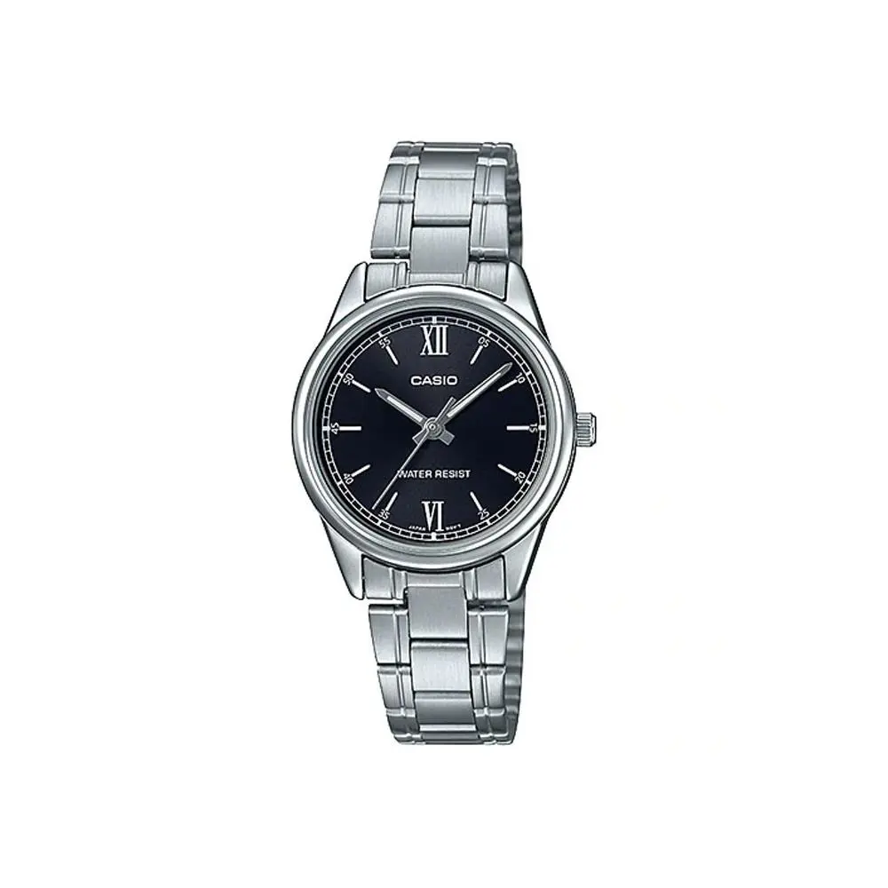 Casio LTP-V005D-1B2 Women`s Standard Stainless Steel Black Dial Analog Watch - Dial: Black, Band: Silver