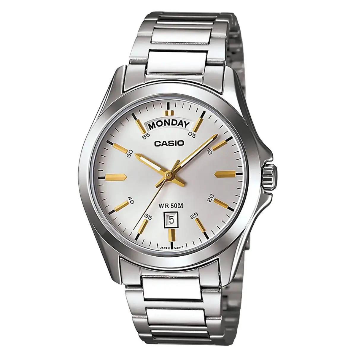 Casio MTP1370D-7A2V Men`s Standard Day Date Stainless Steel Silver Dial Watch - Dial: Silver, Band: Silver, Bezel: Silver