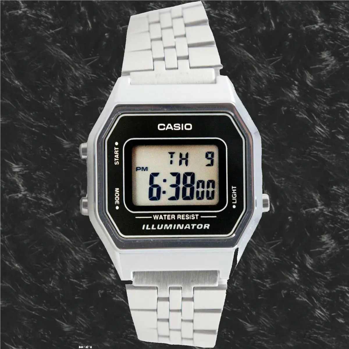 Casio LA680WA-1D Ladies Black Digital Watch Silver Steel Band Retro Vintage