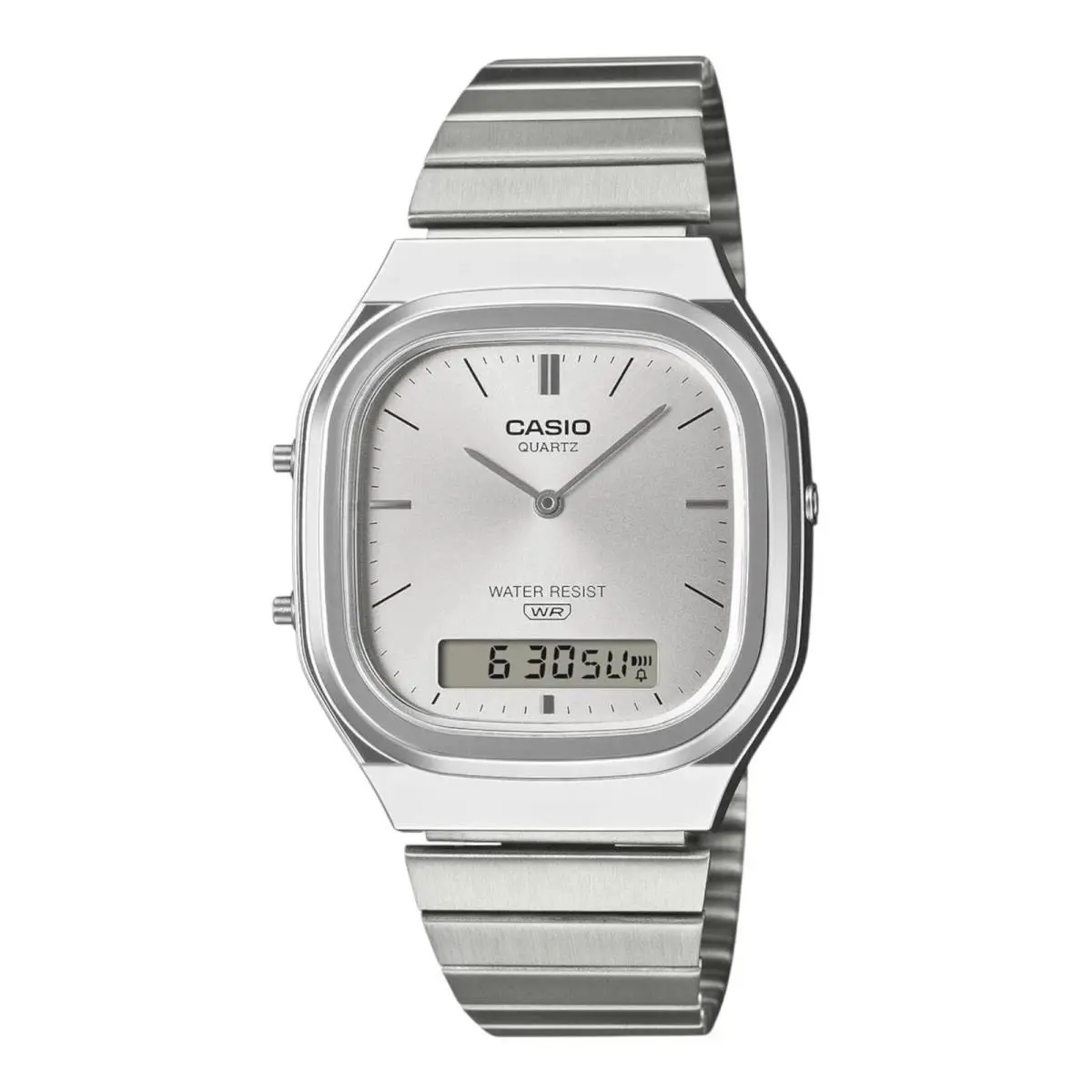 Casio AQ240E-7A Analog-digital Watch Silver Dial Stainless Steel Vintage Style