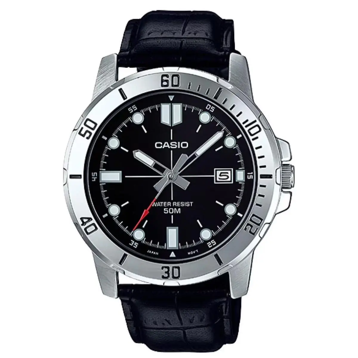 Casio MTP-VD01L-1EV Men`s Enticer Leather Band Black Dial Casual Watch