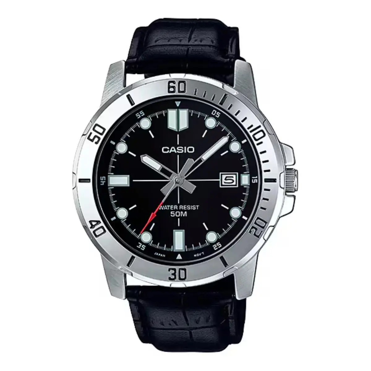 Casio MTP-VD01L-1EVUDF Men’s Black Leather Strap Japanese Quartz Watch Black