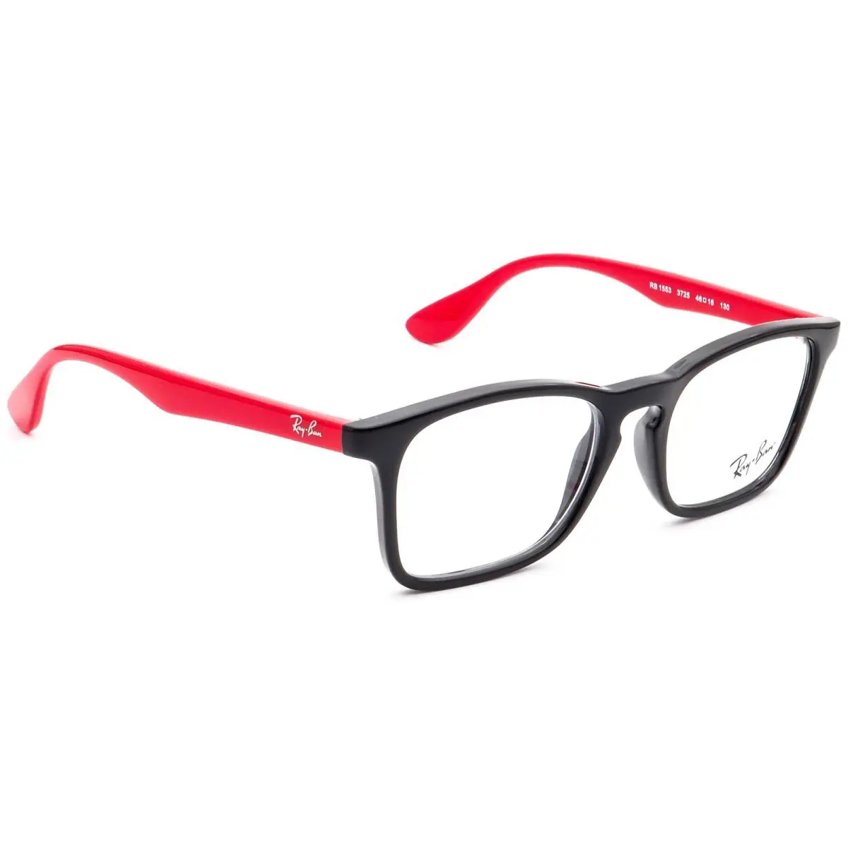 Ray-ban Kids` Eyeglasses RB 1553 3725 Black on Red Rectangular Frame 46 16 130 - Frame: Black on Red