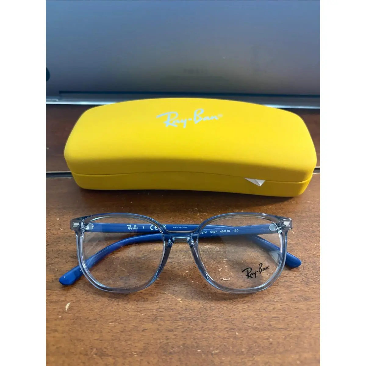 Demo Ray Bans Clear Blue Glasses RB 9097V 3897 46-16-130