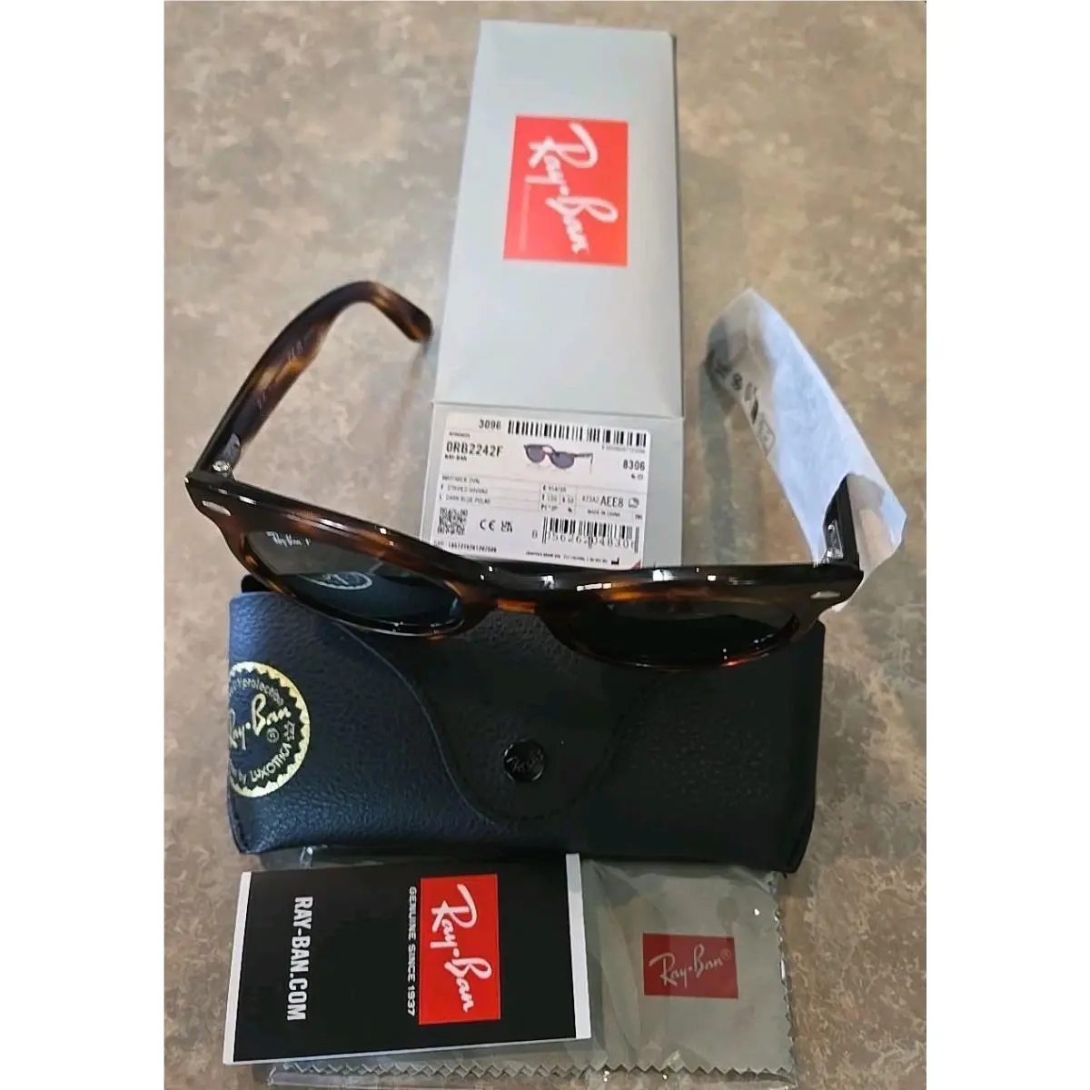 Ray-ban RB2242F Polarized Unisex 954/3R Sunglasses Striped Havana/ Dark Blue