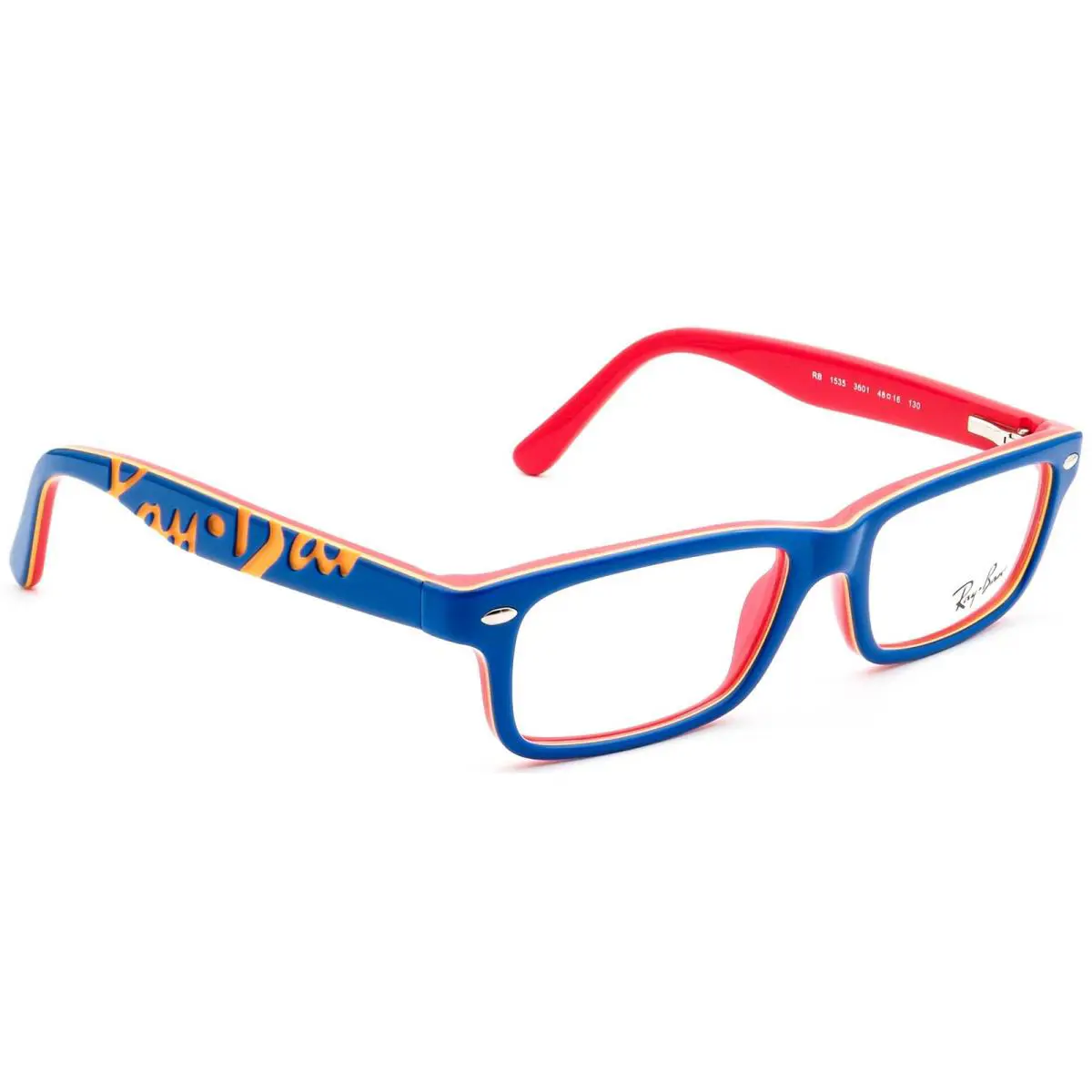 Ray-ban Junior Eyeglasses RB1535 3601 Blue on Coral Rectangular Frame 48 16 130 - Frame: Blue on Coral