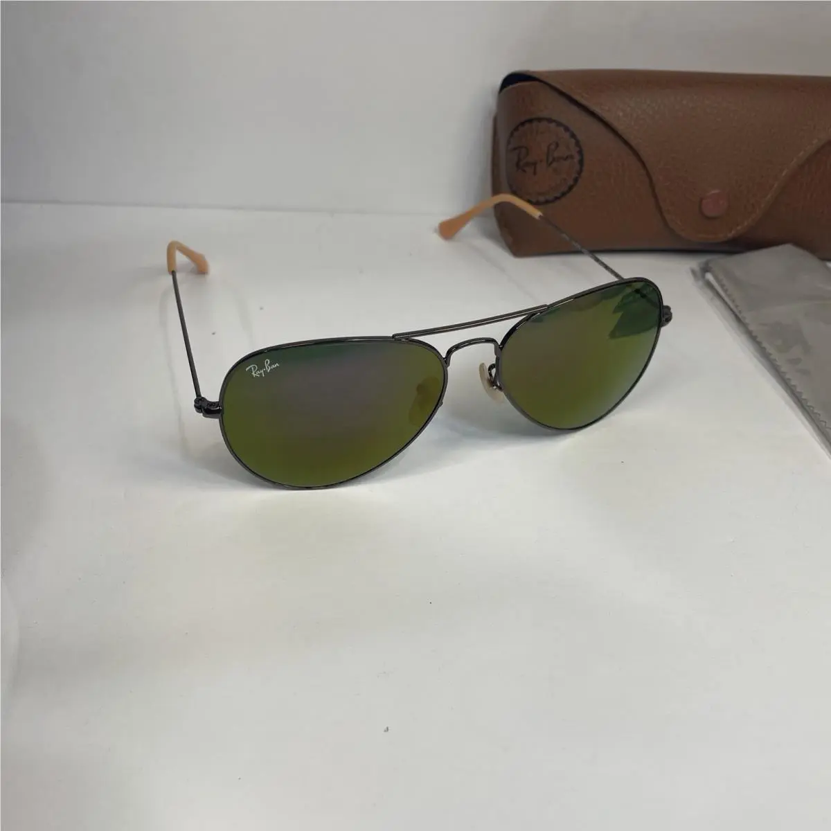 Ray-ban Aviator Sunglasses RB3025 58mm Bronze Frame Purple Green Lenses 167/4K