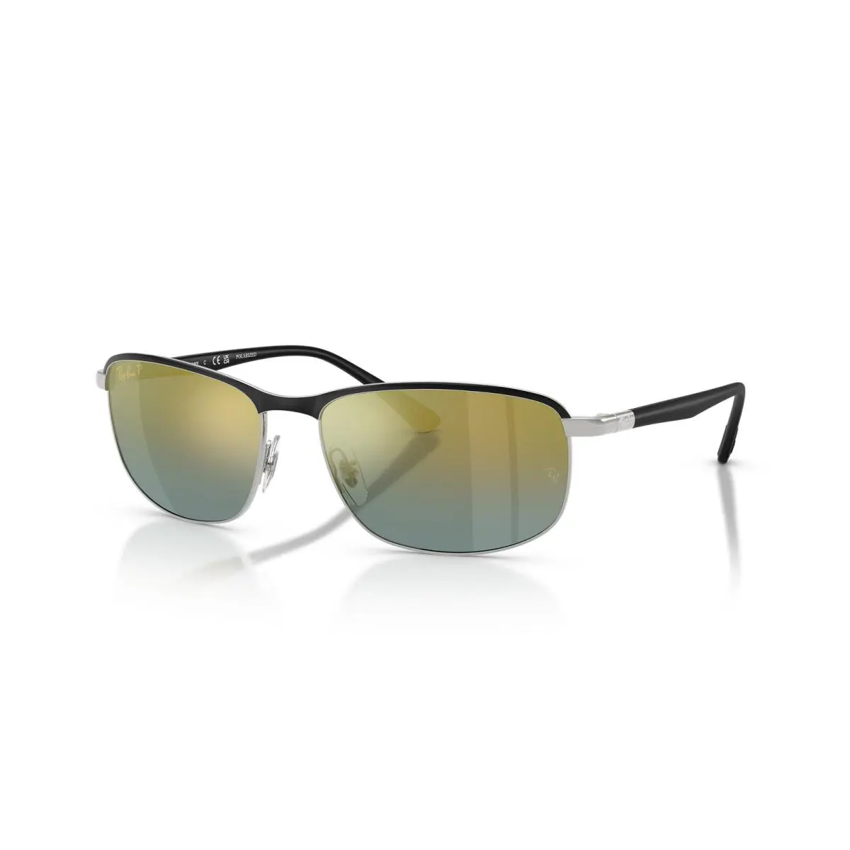 Ray-ban RB3671CH Chromance Black on Silver/gold Polarized 60 mm Sunglasses - Frame: Polished Black On Silver, Lens: Gold