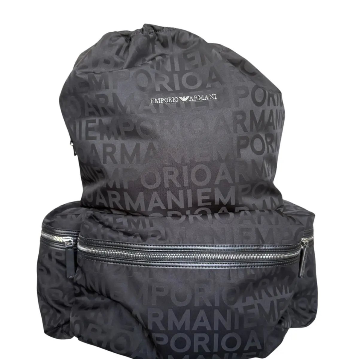 Emporio Armani Black Nylon Oversized Drawstring Logo Backpack