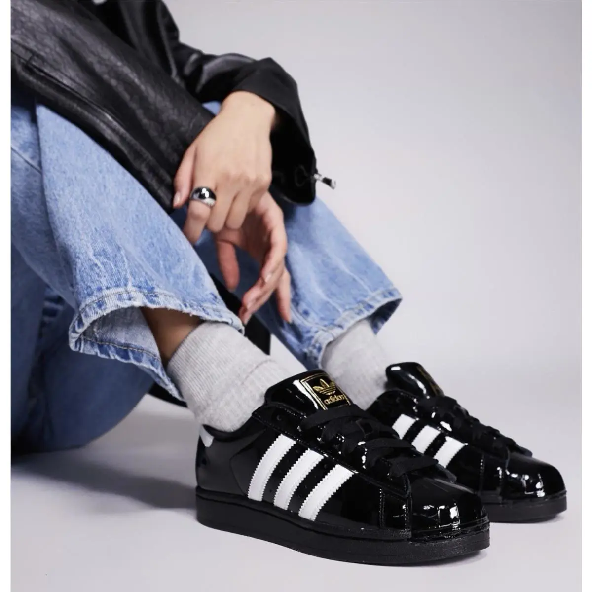 Adidas Superstar II Patent Women’s Sz 7-9 Casual Retro Sneaker Black White Shoe