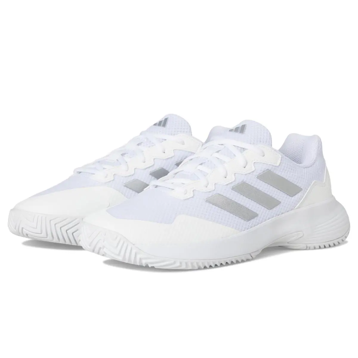 Woman`s Sneakers Athletic Shoes Adidas Game Court 2 Tennis Shoes - White/Silver Metallic