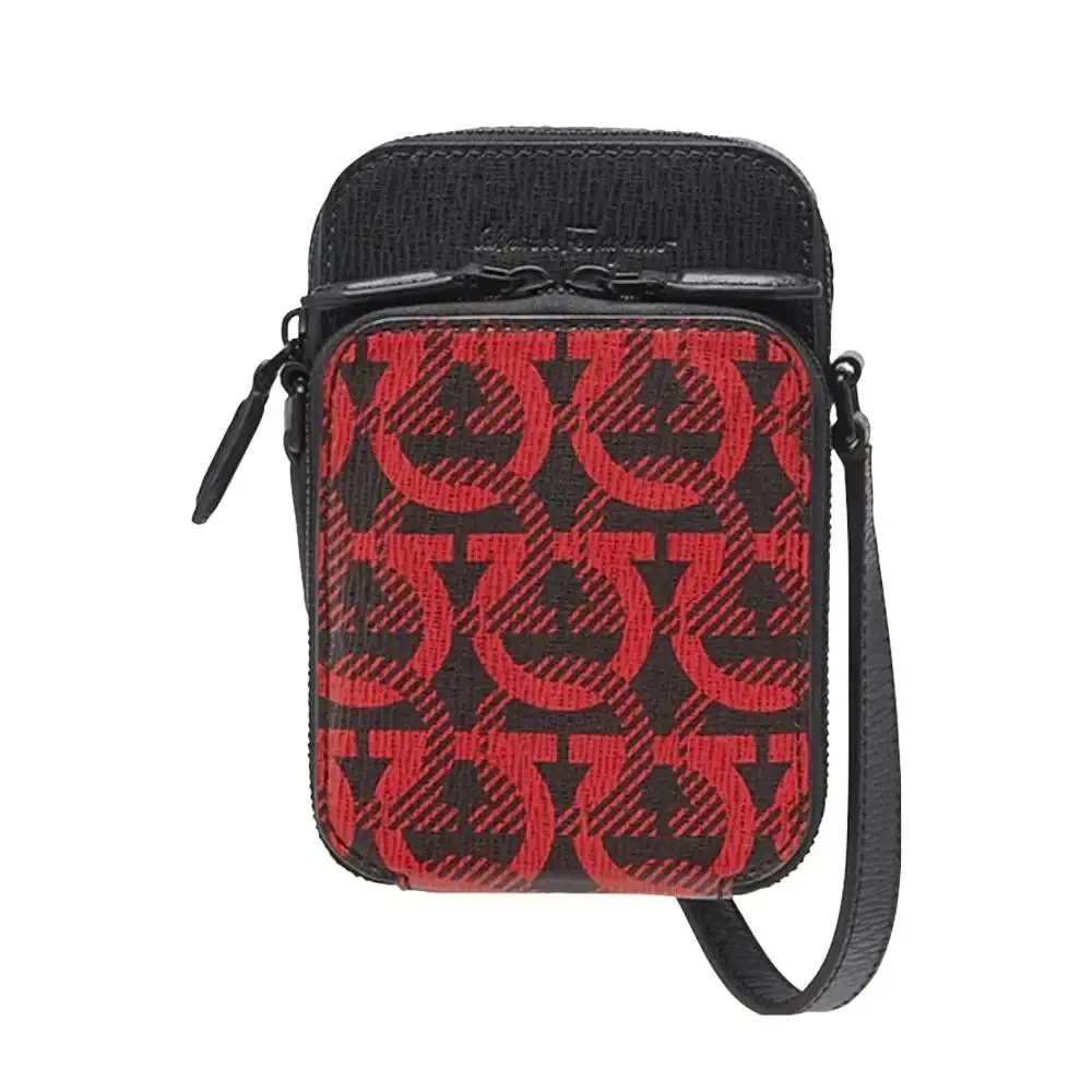 Salvatore Ferragamo Black/red Revival Pebble Leather Gancini Crossbody Bag