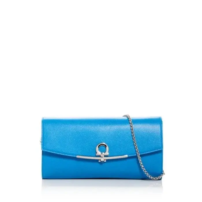 Salvatore Ferragamo Gancio Blue / Silver Clip Small Leather Bag with Cha