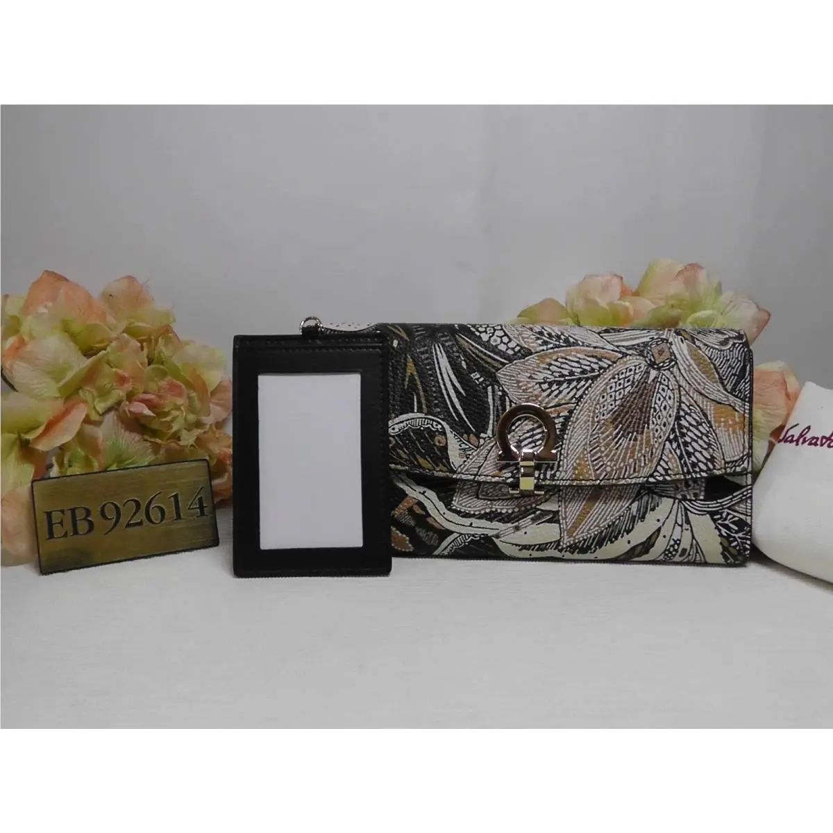 Salvatore Ferragamo Gancini Black Multi Print Leather Wallet on Cha