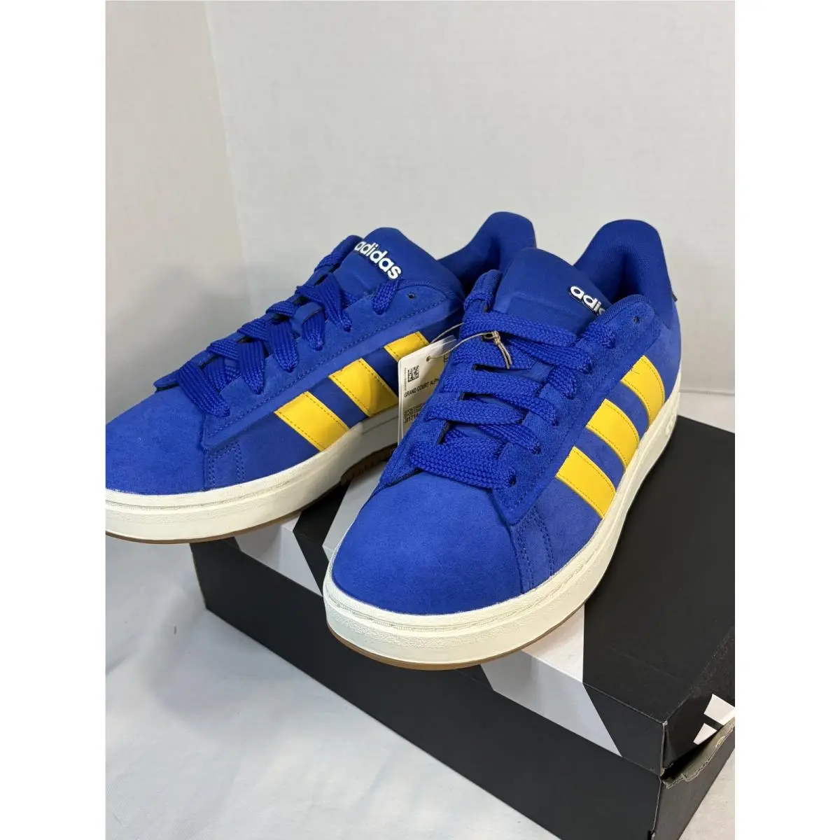 Adidas Grand Court Alpha 00s Mens 11 Shoes Lucid Blue Yellow Stripe J11714 Suede