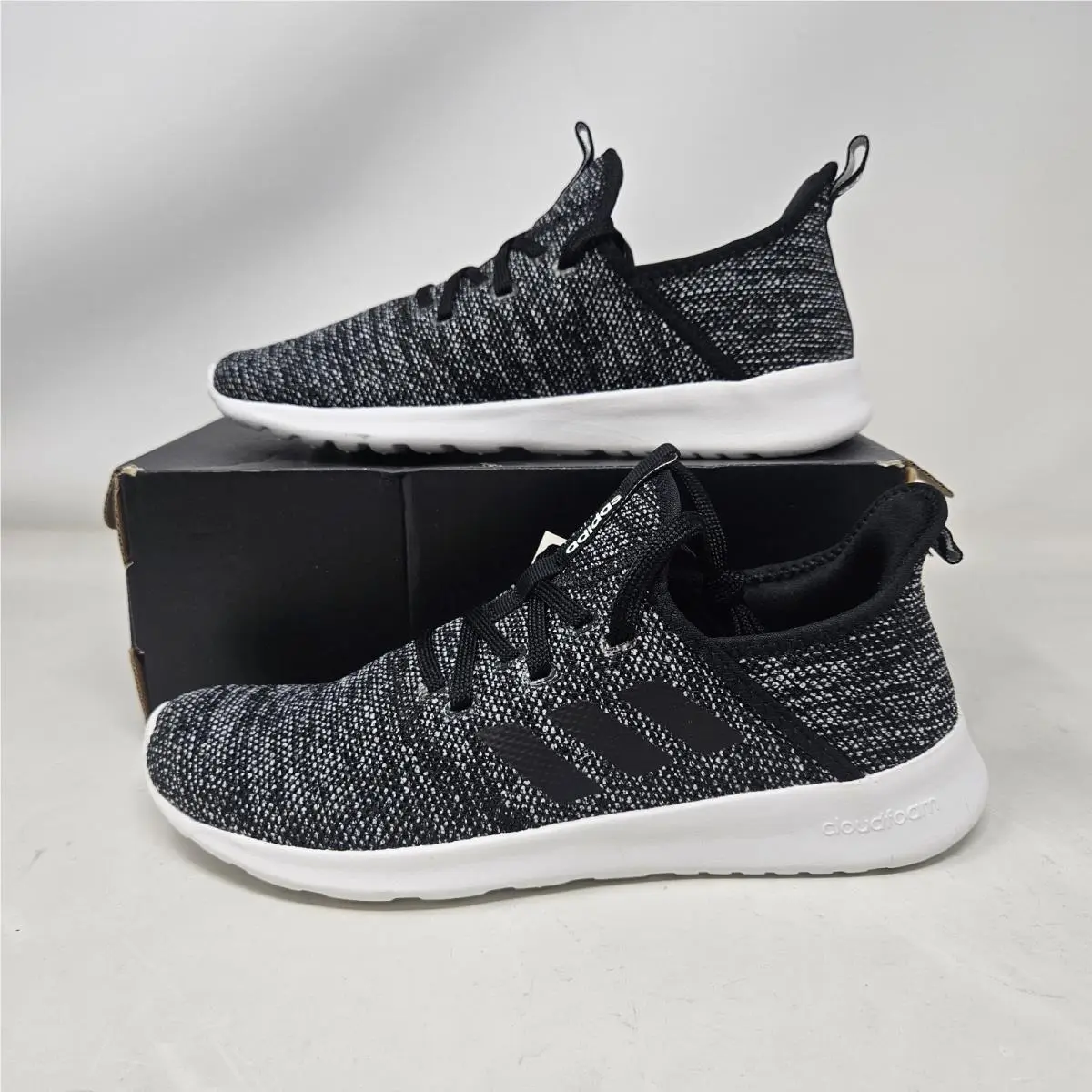 Adidas Cloudfoam Pure Black White Comfy Athletic Shoes / DB0694 / Women`s 8.5