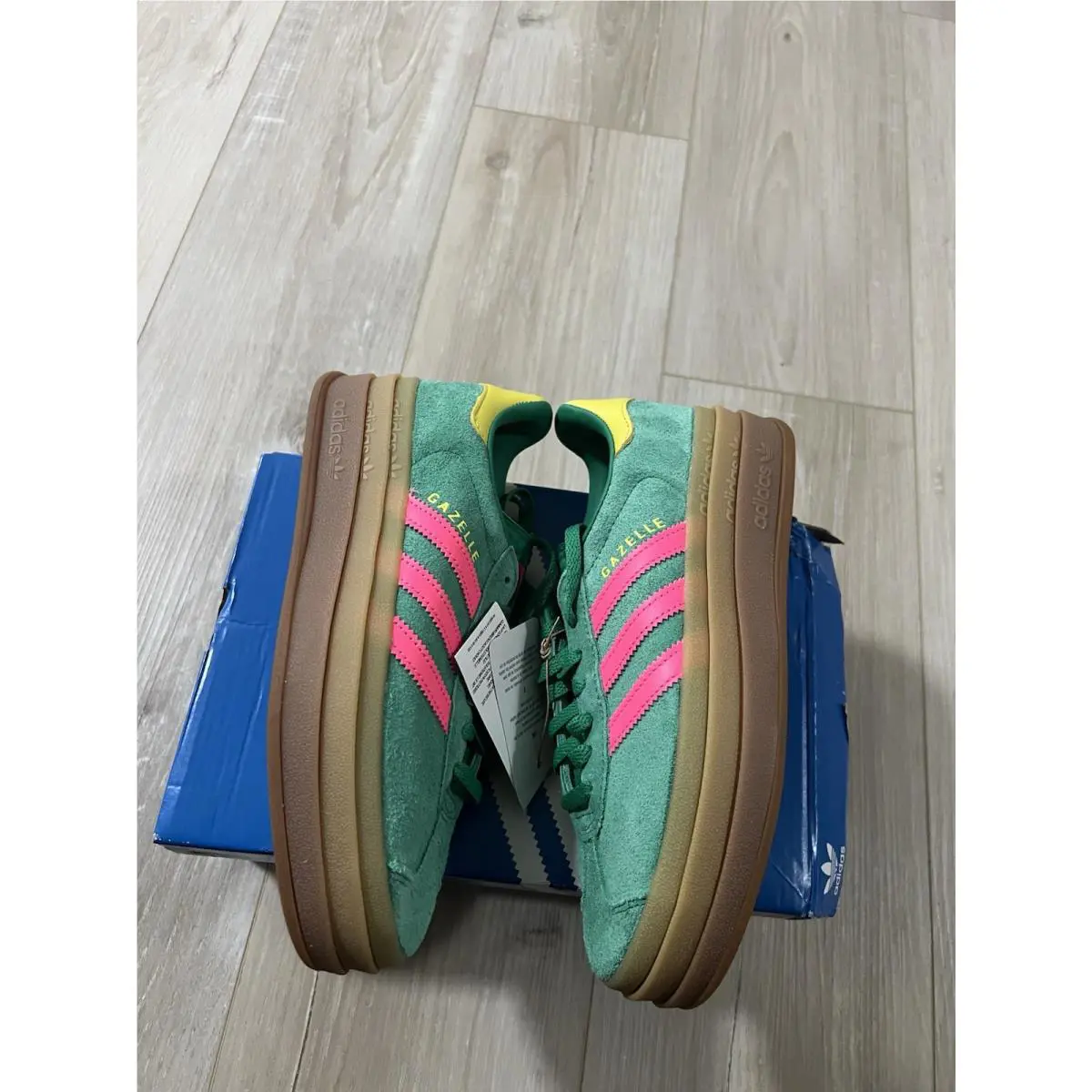 Adidas Gazelle Bold Court Green / Lucid Pink / Pure Sulfur JH9668 Women Size 6