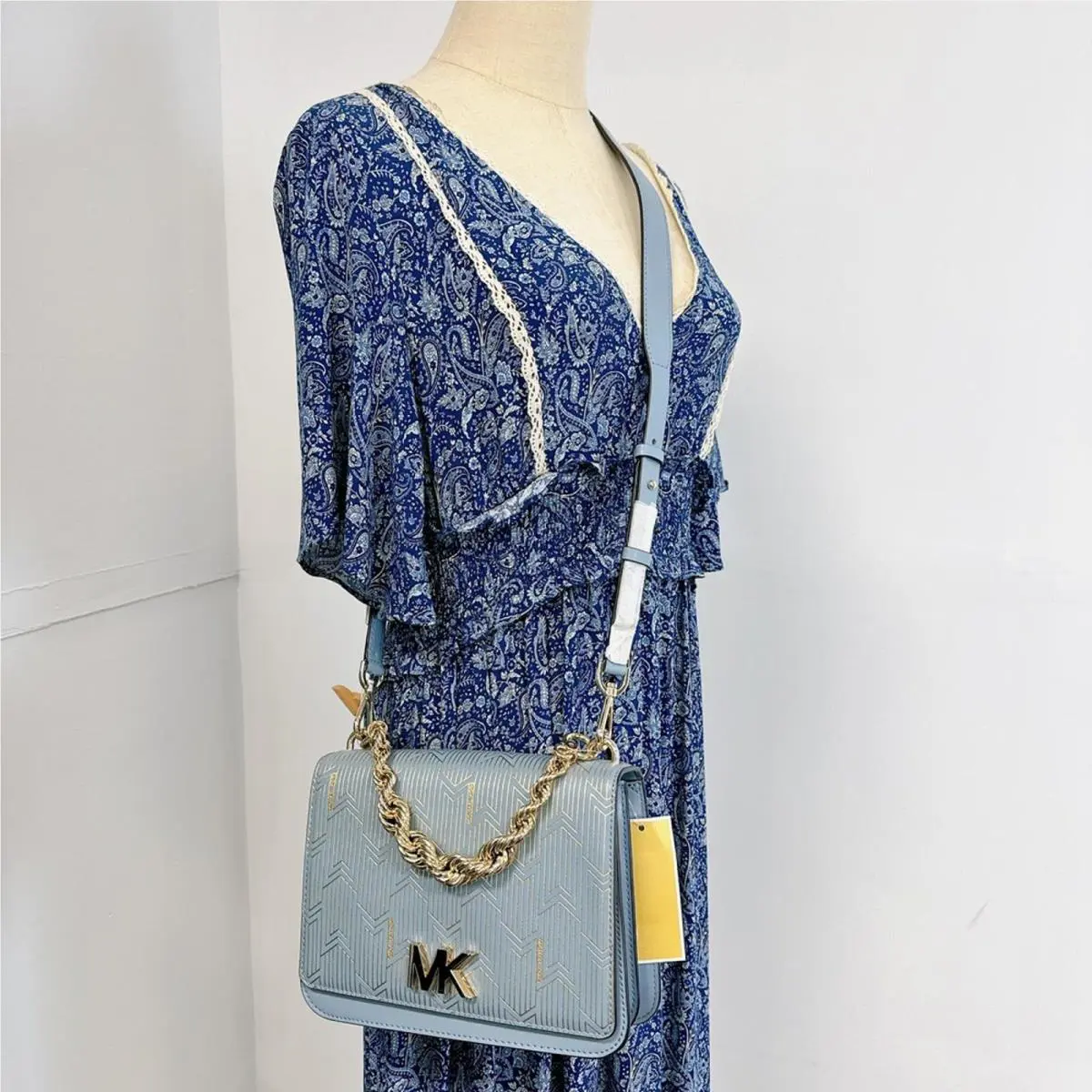 Michael Kors 30S9LOXL7L Mott Medium Leather Shoulder Bag IN Blue