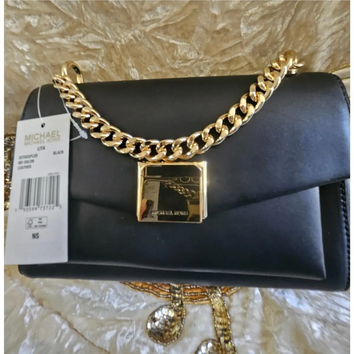 Michael Kors Lita Medium Black Leather Crossbody Bag