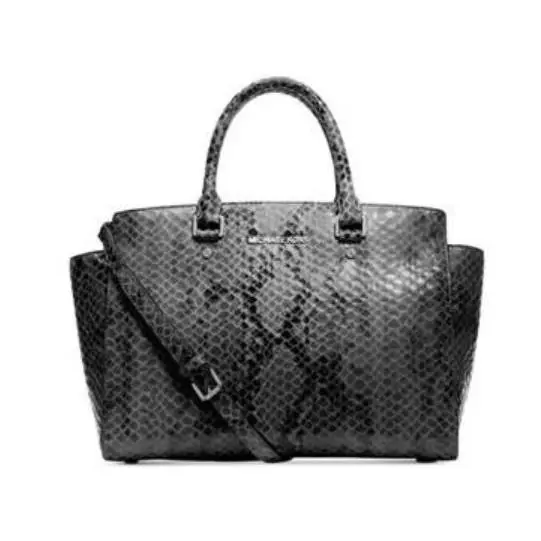 Kors Selma Large Snake Embossed Leather Satchel Dark Slate - Exterior: Gray