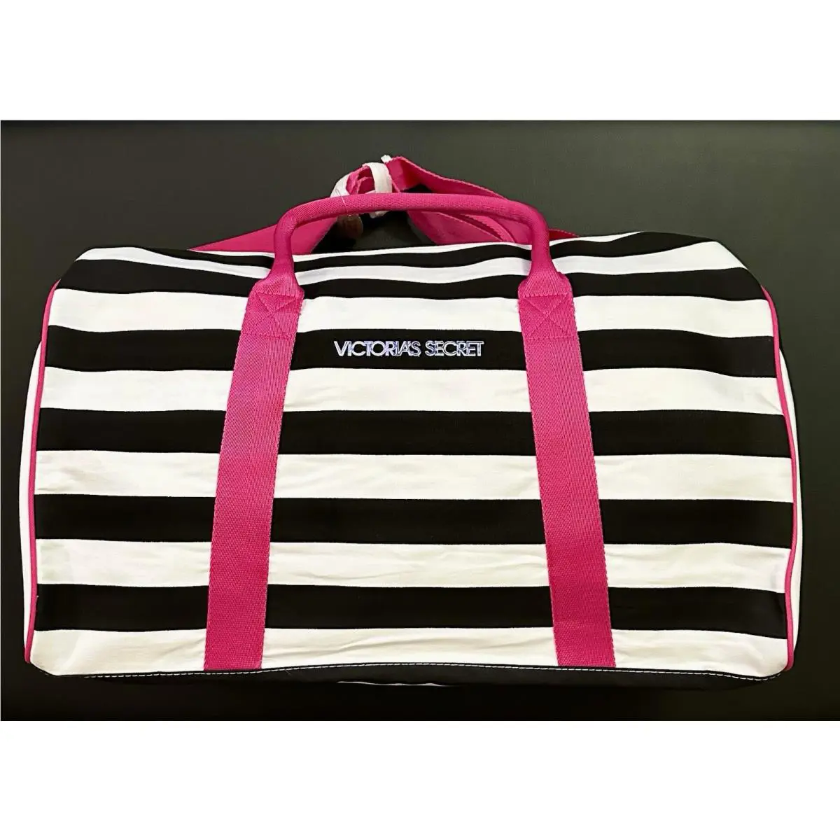 Victorias Secret Signature Large Striped Weekender Getaway Duffle Bag Tote